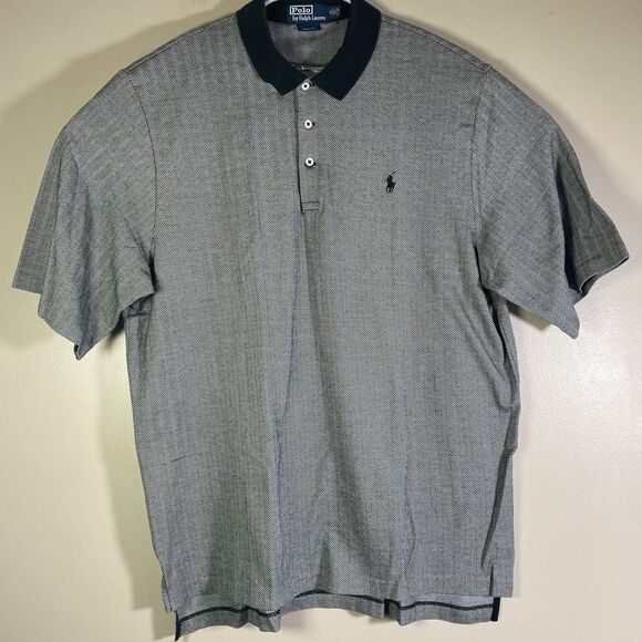 Polo Ralph Lauren Polo Golf Shirt Men's XL Herringbone Pattern Black White Pima - Picture 2 of 9